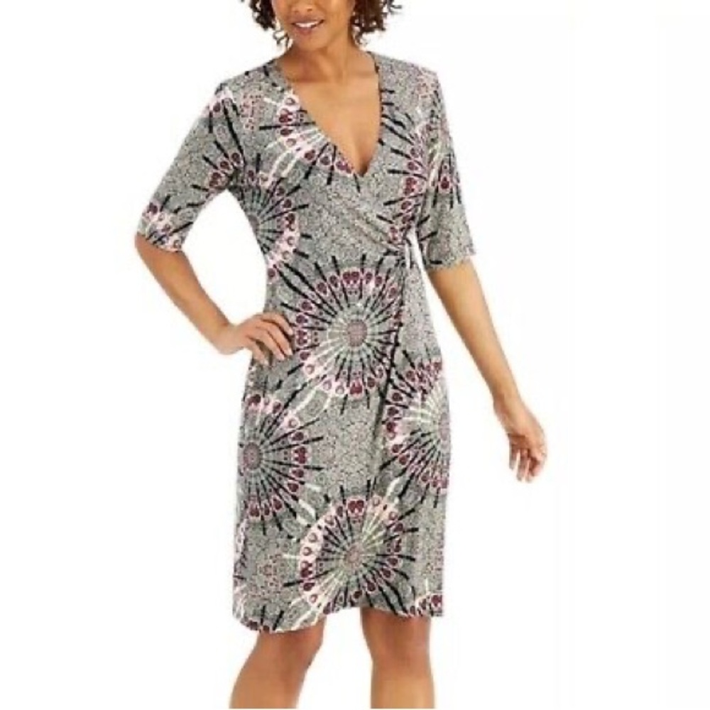 Medallion Print Elbow Sleeve Dress